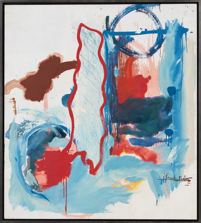 Helen Frankenthaler, Red Outline (1961). Oil and crayon on sized, primed linen. 139.1 x 99.1 cm. © 2021 Helen Frankenthaler Foundation, Inc. / Artists Rights Society (ARS), New York / DACS, London.