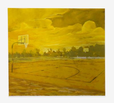 Dominic Chambers, Golden Hour (Court) (2022). Oil on linen. 177.8 x 195.6 x 3.81 cm.