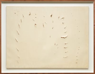 Lucio Fontana, Concetto Spaziale (1958). Incisions on paper canvas. 96 x 130cm.
