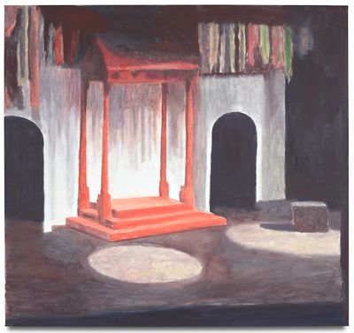 Luc Tuymans, The Stage (2020). Oil on canvas. 250.4 x 268.2 cm.