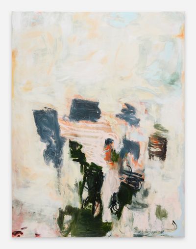 Megan Rooney, BONES ROOTS FRUITS (2021). Acrylic and oil stick on canvas. 199.6 x 152.3 x 3.5 cm.