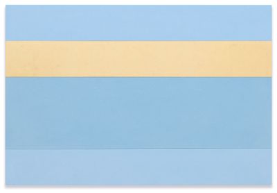 Ettore Spalletti, Sfumato azzuro con oro, paesaggio (2018). Colour impasto and gold leaf on board. 100 x 150 x 4 cm.