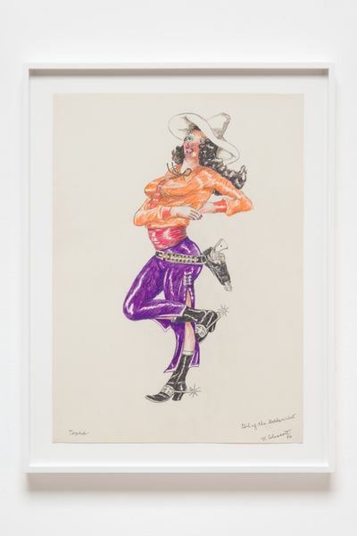 Robert Colescott, Girl of the Golden West - Texas (1980). Coloured pencil and graphite on paper. 76.2 x 55.9 cm. © The Robert H. Colescott Separate Property Trust / Artists Rights Society (ARS), New York.