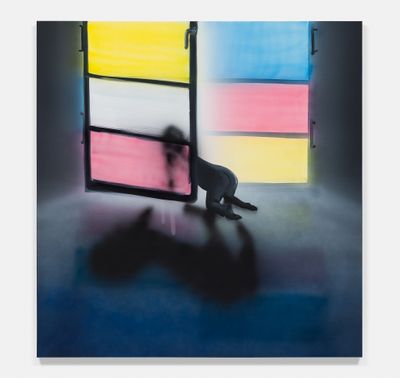 Tala Madani, Shifted Window (2020). Oil on linen. 147.3 x 152.4 cm. © Tala Madani.