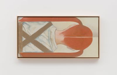 Xiao Hanqiu, Pink and Olive Green Passing Through Ginger (2021). Oil on canvas. 40 x 80 cm. Signed.