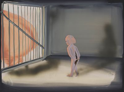 Tala Madani, Impressions (2021). Oil on linen. 45.7 x 61 x 2.5 cm.
