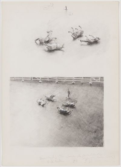 Michaël Borremans, Horse Hunting: the Game (2004–2005). 29.7 x 21 cm. Pencil and white ink on paper.