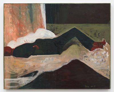Xiao Jiang, Resting (2019). Oil on canvas. 80.6 × 100.3 cm.