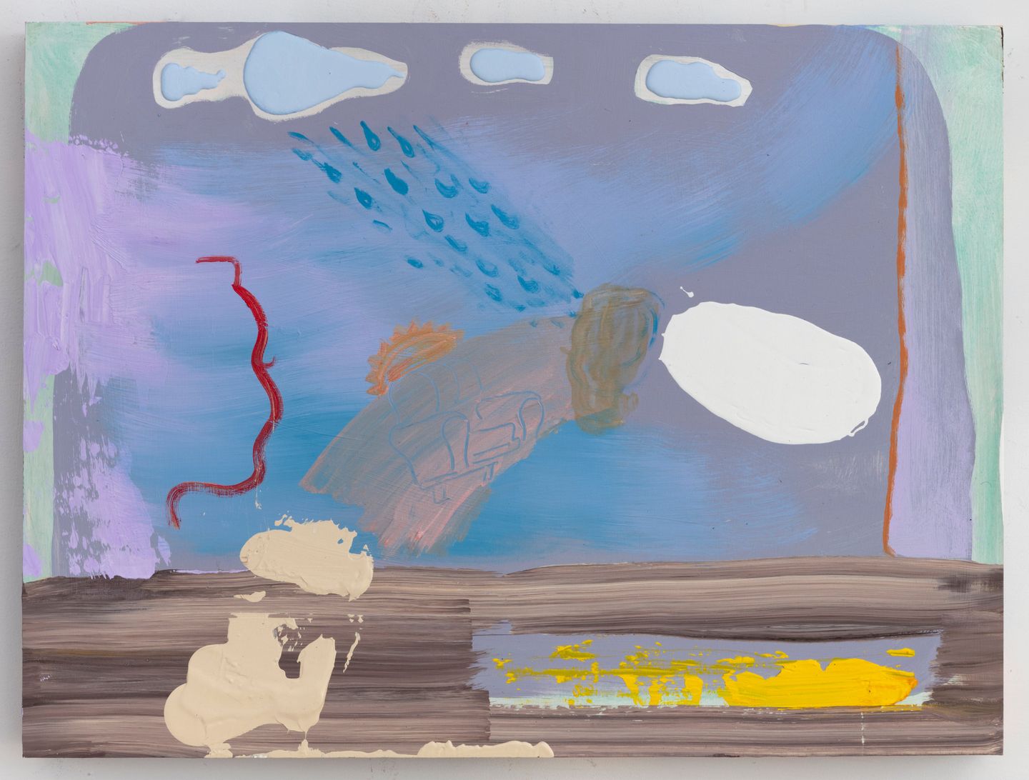 Walter Price, Hold the umbrella tight while viewing my rain (2020). Acrylic, gesso, and super white on wood. 45.9 x 61.1 x 5.1cm. Courtesy the artist, The Modern Institute/Toby Webster Ltd., Glasgow and Greene Naftali, New York.