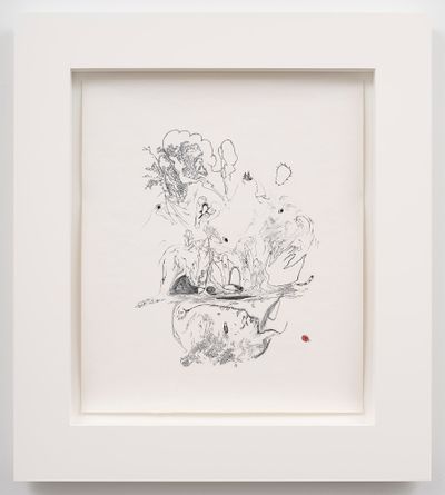 Rachel Rose, The Sandbox (2023). Ink, pencil and watercolour on paper. 61 x 51.8 cm. Framed: 84.5 x 75.2 x 3.8 cm.