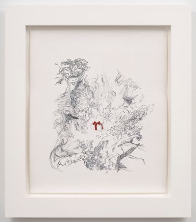 Rachel Rose, The Present (2023). Ink, pencil and watercolour on paper. 82.6 x 69.9 cm. Framed: 106.7 x 93.3 x 3.8 cm.