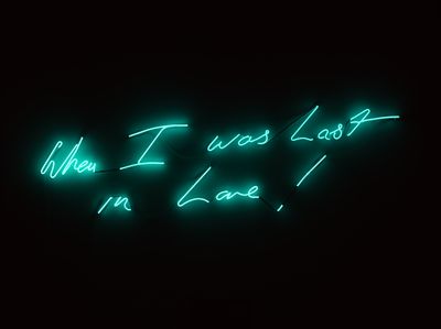 Tracey Emin, When I was Last in Love! (2012). Neon (super turquoise). 52 x 175 cm. Edition of three.
