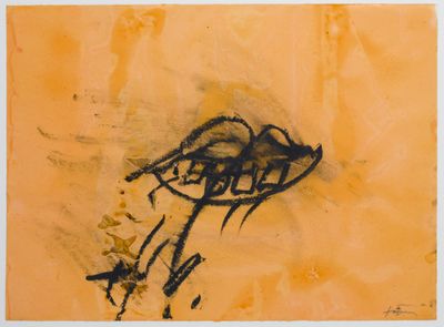 Antoni Tàpies, Boca sobre fons de vernis (1997). Paint and varnish on paper. 56 x 76.5 cm. © 2021 Fundació Antoni Tàpies / Artists Rights Society (ARS), New York, VEGAP, Madrid. Photo: by Kerry Ryan McFate and Tom Barratt.