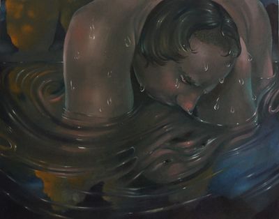 Camille Bernard, Seuil (Plongée) (2023). Oil on canvas. 35 x 55 cm.