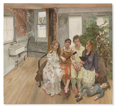 Lucian Freud, Large Interior, W11 (after Watteau) (1981–1983). Oil on canvas. 185.4 x 198.1 cm. © Christie's Images Limited 2022.