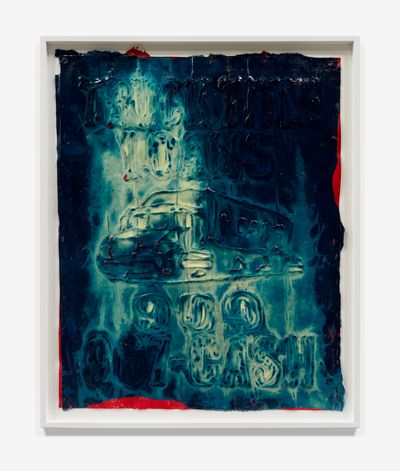 Mark Bradford, Ghost Ship (2022). Mixed media on canvas. 78.1 x 62.2 cm (unframed); 82.6 x 67.3 x 5.1 cm (framed). © Mark Bradford.
