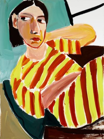Jenni Hiltunen, Stripes by the Window (2022). Oil on paper. 76 x 56 cm.