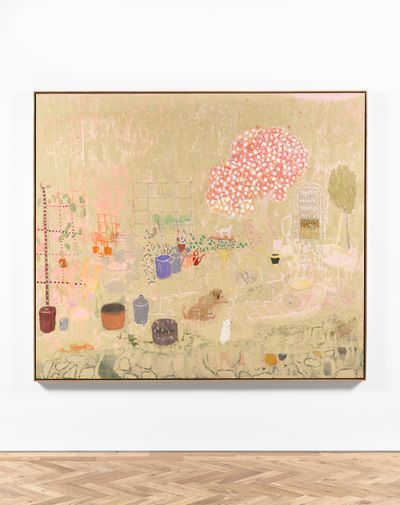 Andrew Cranston, Walled garden (after Paul Klee) (2023). Oil on canvas. 203.2 x 233.2 cm (framed).