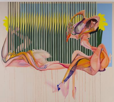 Christina Quarles, I Think It's Gunna Be a Long Long Time (2023). Acrylic on canvas. 218.4 x 243.8 x 5.1 cm.