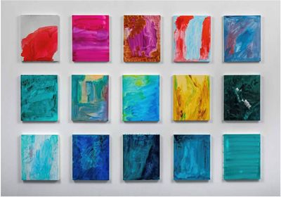 Ayesha Sultana, 'Untitled' (2020). Acrylic and gesso on board. Suite of 15. 3.937 x 5.905 cm each.
