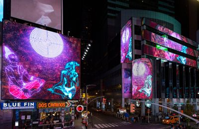 Chitra Ganesh, The Scorpion Gesture (2018). Animation. Developed and animated with STUDIO NYC. Presented in Times Square, New York City, for Times Square Arts' Midnight Moment (1–30 November 2018).