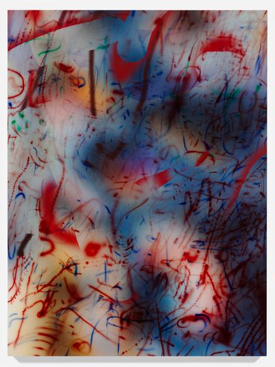 Julie Mehretu, Rise (Charlottesville) (2018–2019). Ink and acrylic on canvas. 243.8 x 182.9 cm.