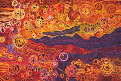 Tjungkara Ken, Sandra Ken, Yaritji Young, Freda Brady, Maringka Tunkin, Seven Sisters (2018). National Gallery of Australia, Canberra, purchased 2020.