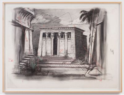 William Kentridge, Drawing from 'Preparing the Flute' (Temple) (2005). Charcoal and pastel on paper. 120.7 x 160 cm (paper); 133.4 x 172.7 x 5.1 cm (frame). ©