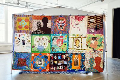 Sonja Henderson, Harbor for Mending Hearts (2019). Created in collaboration with a women's healing group from St. Anthony Hospital and the MLK Exhibit Center in North Lawndale. Exhibition view: Envisioning Justice, Sullivan Galleries, School of Art Institute of Chicago (6 August–12 October 2019). Photo: Tony Favarula.