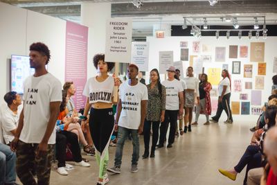 Protest in Fashion Show on Envisioning Justice Activation Day, 2019, developed by clothing store owner EdVette Wilson. Photo: Haley Scott.