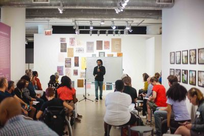 Community members participate in a session on Envisioning Abolitionist Futures, led by Damon Williams co-founder of the #LetUsBreathe Collective, as a part of Envisioning Justice Activation Day, 2019. Photo: Haley Scott.