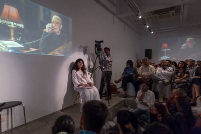 Screening of Shumon Basar's presentation during Curators' Hub 2018, Experimenter, Kolkata (26–28 July 2018).