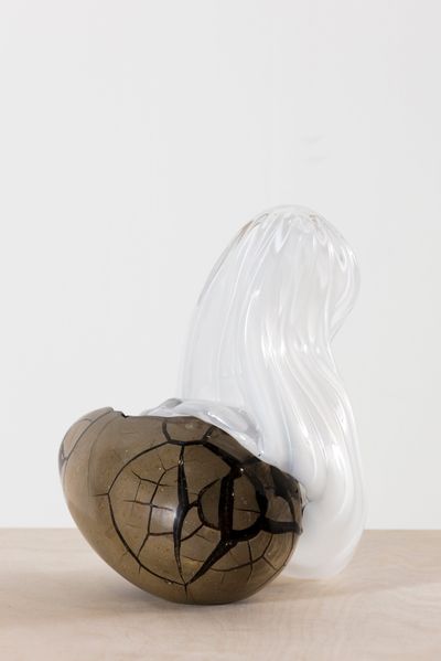 Rachel Rose, First Born (2019). Rock and glass. 33 x 22.9 x 22.9 cm.