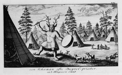Nicolaes Witsen, Een Shaman ofte Duyvel-priester in't Tungoesen Lant (Shaman or Devil's Priest from the Tungus) (1692).