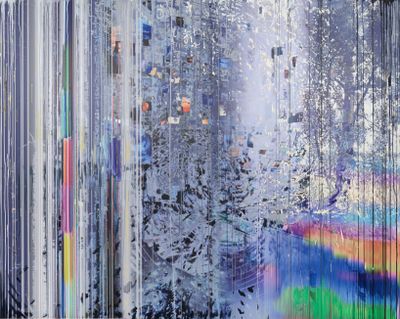 Sarah Sze, Blind Spot (Times Zero) (2020). Oil, acrylic polymers, ink, aluminium, diabond, and wood. 262.3 x 327.7 cm. © Sarah Sze.
