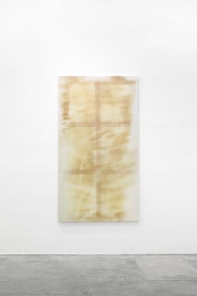Tania Pérez Córdova, Panorama (2020). Professional airbrush sunless spray tan on canvas. 210 x 116 cm.