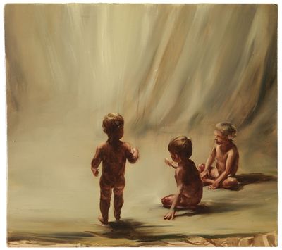Michaël Borremans, Fire from the Sun (2017). Oil on panel. 26.4 x 29.5 cm.