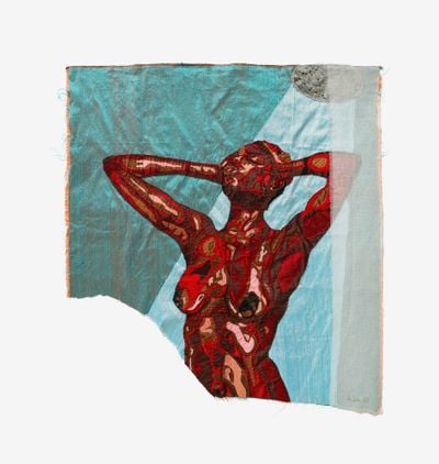 Billie Zanegewa, Cold Shower (2019). Embroidered silk. 107 x 101 cm. Courtesy Templon. Photo: Jurie Potgiete.