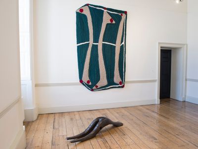 Enrico David, Untitled (Study for Racket I) (2017) (foreground); Untitled (2018) (background). Exhibition view: Beyond Boundaries, Somerset House, London (12 March-2 April 2019). Courtesy Somerset House. Photo: Malcolm Park.