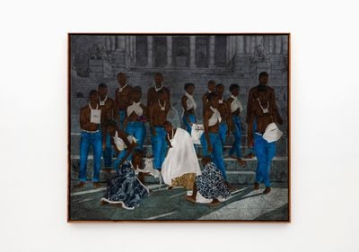 Cinga Samson, Inyongo 3 (2019). Oil on canvas. Framed: 226 x 266 cm.