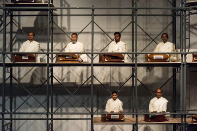 Reetu Sattar, Harano Sur (Lost Tune) (2017–2018). Performance with 35 musicians and 30 harmoniums, 1 hour. Co-commissioned by Samdani Art Foundation and the Liverpool Biennial in association with the New North New South and the Archaeology of the Final Decade. Photo: Sayed Asif Mahmud.