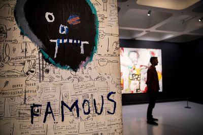 Jean-Michel Basquiat, Famous (1982). Exhibition view: Basquiat: Boom for Real, Barbican Art Gallery, London (21 September 2017–28 January 2018). Private collection. Courtesy of Liao Malca, New York. © The Estate of Jean-Michel Basquiat. Licensed by Artestar, New York. Photo: © Tristan Fewings / Getty Images.