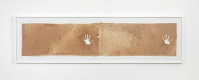 Antonio Das, The Illustration of Art / Tool & Work (1972). Red clay on hand-made Nepalese paper. 60 x 240 cm.