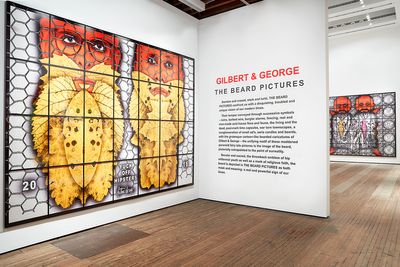 Exhibition view: The Beard Pictures Lehmann Maupin, New York (12 October–22 December 2017). Courtesy the artists and Lehmann Maupin, New York/Hong Kong. Photo: Matthew Herrmann © Gilbert & George. 