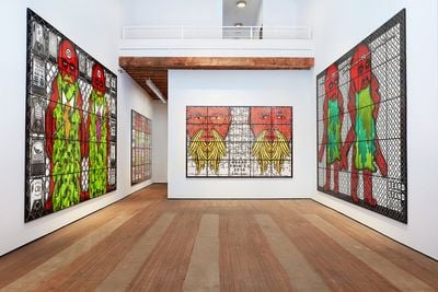 Exhibition view: The Beard Pictures, Lehmann Maupin, New York (12 October–22 December 2017). Courtesy the artists and Lehmann Maupin, New York/Hong Kong. Photo: Matthew Herrmann © Gilbert & George. 