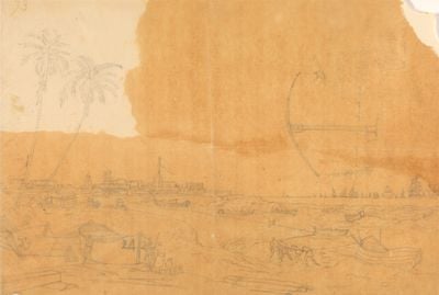 Thomas Daniell, British, active in India. South East View of Fort George, Madras, January 1793. Graphite paper, mounted on wove paper. Yale Center for British Art, Gift of Paul F. Walter.