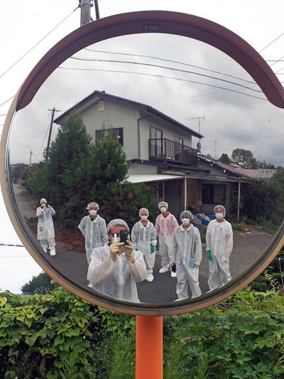 Curatorial collective on a site visit in the Fukushima exclusion zone. Courtesy Don’t Follow the Wind.