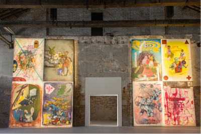 Manuel Ocampo, Torta Imperiales (2017). Oil on canvas. 600 x 400 cm each. Exhibition view: The Spectre of Comparison, Philippine Pavilion for the 57th Venice Biennale (18 February–26 November 2017).
