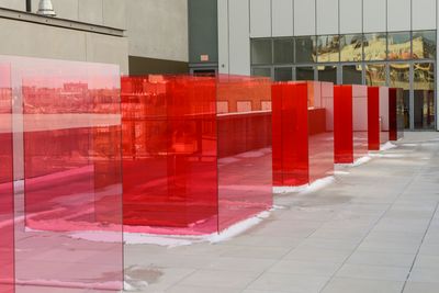 Larry Bell, Pacific Red II (2017). Exhibition view: Whitney Biennial 2017, Whitney Museum of American Art, New York (17 March–11 June 2017). Collection of the artist.