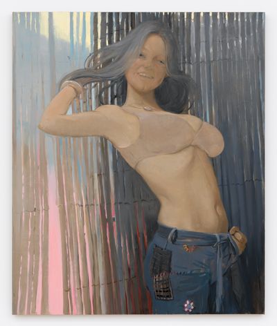 Lisa Yuskavage, Hippie (Nude Bra) (2016). Oil and graphite on linen. 121.9 x 101.6 cm.